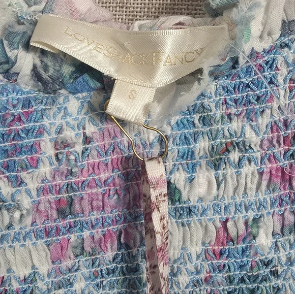 NWT LoveShackFancy Chessie Smocked Floral maxi‎ dress sea orchid S - Picture 6 of 10